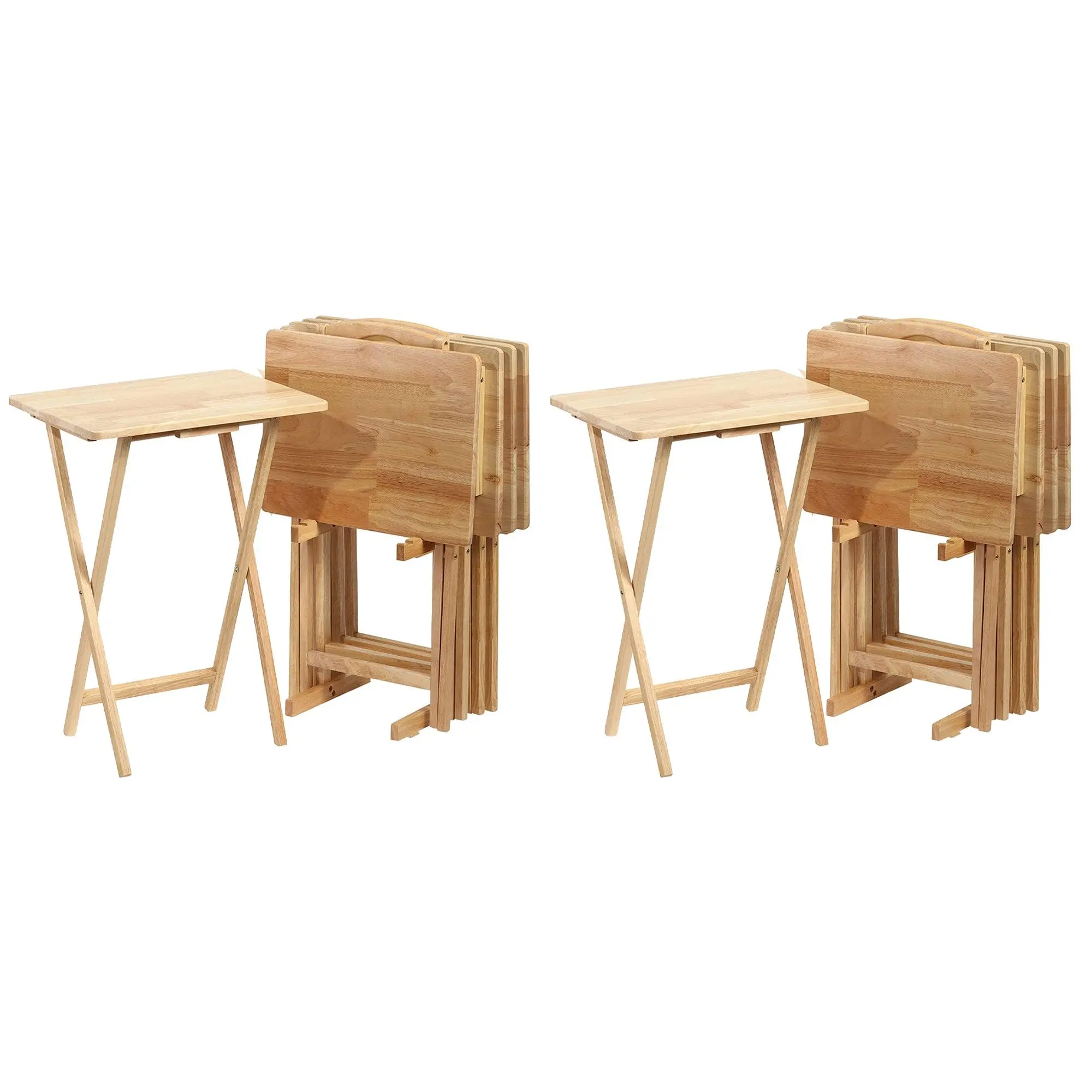 PJ Wood Folding Portable TV Tray Tables with Compact Storage Rack (10 Piece Set)