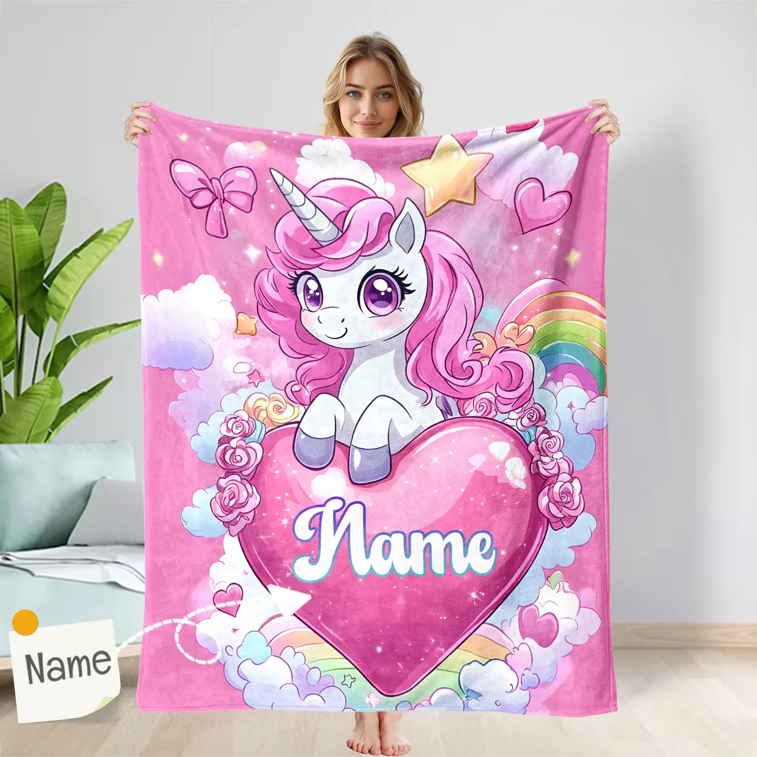 Personalized Purple Unicorn Cartoon Printed Blanket - Custom Name Ultra-Soft Soft Breathable Toddler Bedding Kids Throw, Cozy Flannel Fleece Nap Bed Gift for Girls