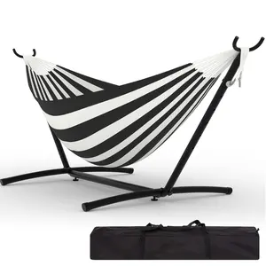 Heavy Duty Double Hammock with Steel Stand, Portable Space-Saving Hammock, Comfortable Polyester Cotton for Outdoor Patio Garden Yard