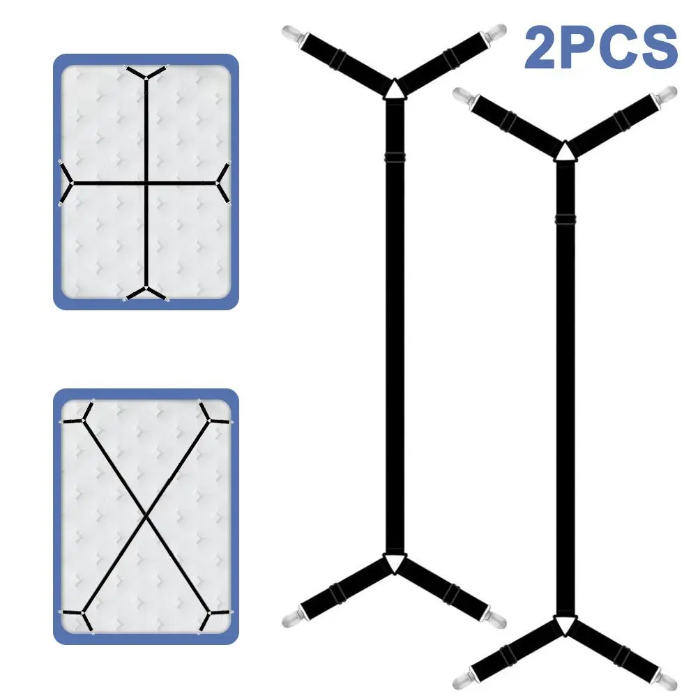 2-Pack Bed Sheet Holders with Metal Clips - Adjustable Elastic Straps, Locking Fasteners, Strong Hold Resistant to Snapping, Durable Bedding Retainers for Twin to California King Mattresses, Keeps Sheets in Place