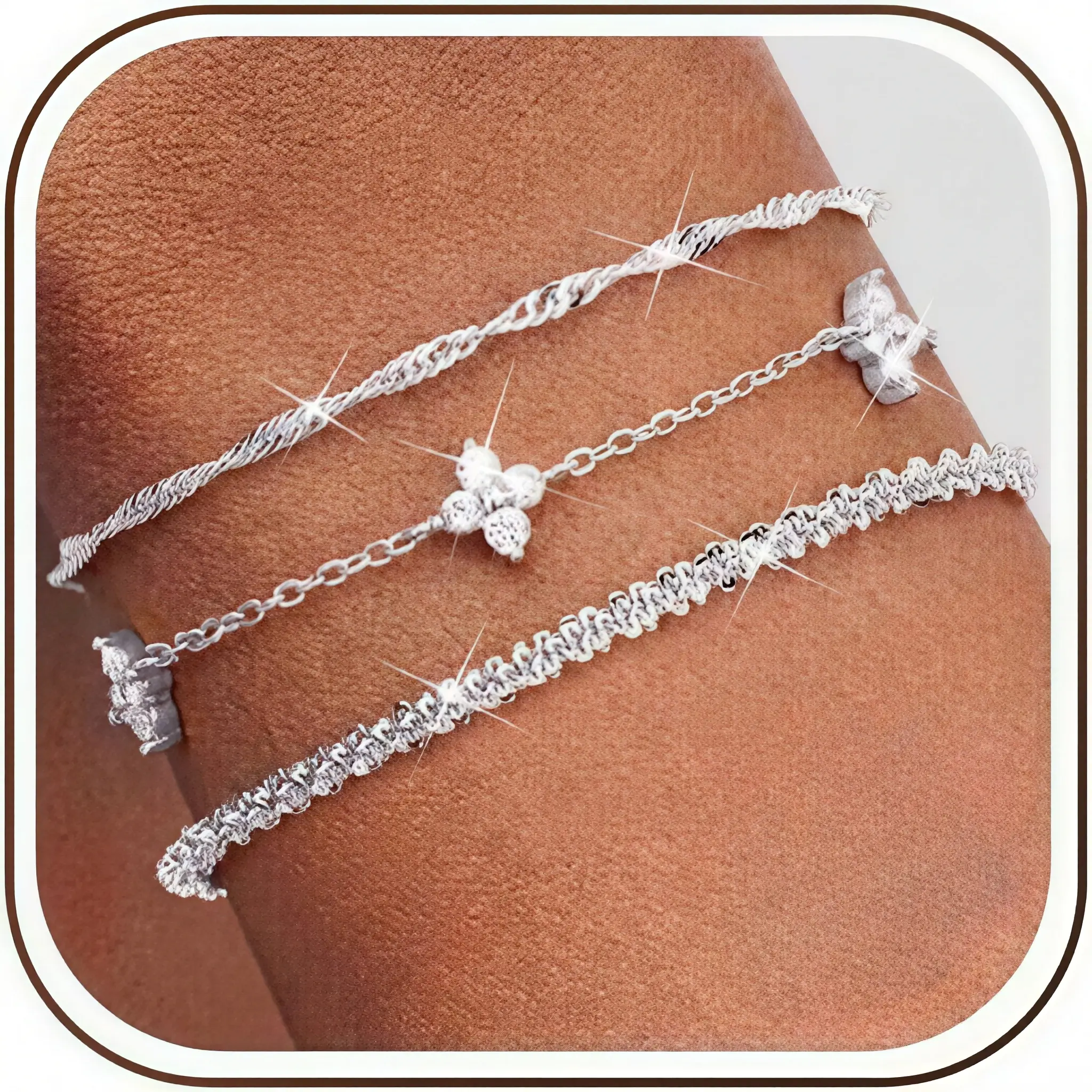 Fansilver 3Pcs Silver/Gold Bracelets for Women Trendy 925 Sterling Silver Stackable Bracelet Set Adjustable Bracelet Link Chain Cubic Zirconia Bracelets Waterproof Jewelry Set