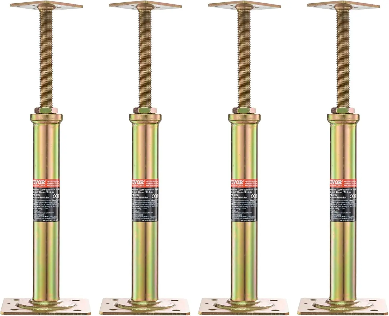 VEVOR House Floor Jacks, 4 PCS Post Floor Joist Jacks for Leveling, 11.6"-16" Height Range, Total Support up to 10000 LBS, Galvanized Telescoping Screw Jacks for Temporary Support