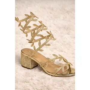 Vine Rhinestone Wrap Block Heels