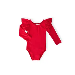 Red L/S Flutter Sleeve Leotard
