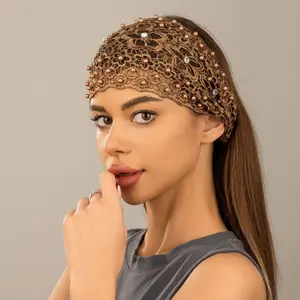 4Pcs Summer women's hollow breathable elastic headband with artificial pearls , fashionable fabric headpiece with elastic function hair accessories