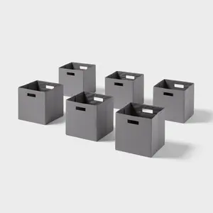 Brightroom 13" Fabric Bin 6pk Gray Cube Shape Cutout Handles Organizer Pack for Shelves and Closets