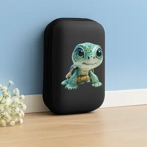 Cute Turtle Pattern Eva Hard Edge Earphone Cable Charger Storage Box, Simple Design with Mesh Pocket, Durable Portable Protection