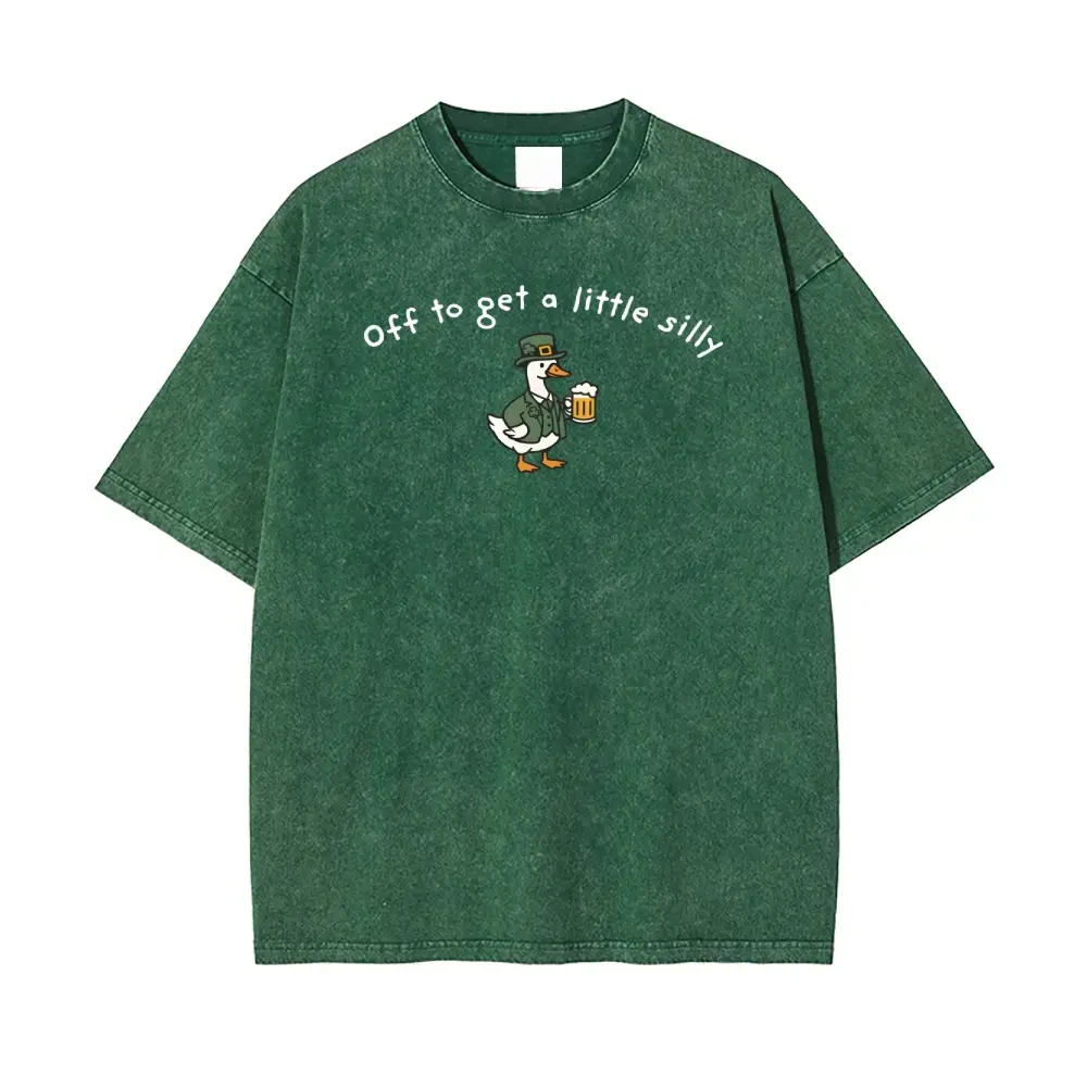 Unisex Vintage Washed Short-Sleeve T-Shirt with Shamrock Graphic - Casual Streetwear Round Neck Top for St. Patrick's Day, Shortsleeve, Tshirt