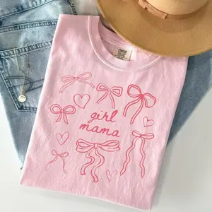Comfort Colors Girl Mama T-Shirt, Coquette Girl Mama Tshirt, Girl Mama Mothers Day Gift, TShirt for Mom of Girls, Coquette Bow Mama Tshirt