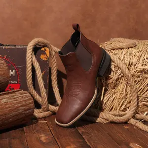 Men's Western-Style Chelsea Boots - Black & Brown Faux Leather Ankle Boots with Elastic Side Panels, Classic Western Stitching & Low Block Heel | Retro-Inspired Casual Footwear for Daily Wear, Country Outings & Urban Style | Timeless Pull-On Boots