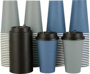 100-Pack 16 oz Disposable Paper Coffee Cups with Lids | Ideal for Coffee, Water, Juice, or Tea | Hot Paper Cups for Home, Restaurant, Store, and Café Use