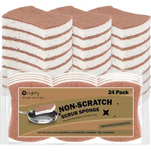 Non-Scratch Scrub Sponge 24-Pack Cellulose Kitchen Scrubber Sponges Ideal for Kitchen Cleaning Non-Stick Cookware Washing Dishes Bathroom and Household