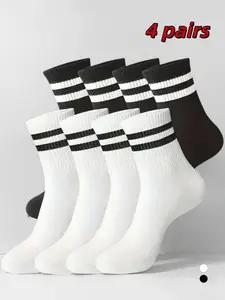 Men Women Unisex Striped Long Tube Socks, Breathable Sweat Absorbent Sports Casual Business Work Couple Socks, All-Season Polyester Spandex