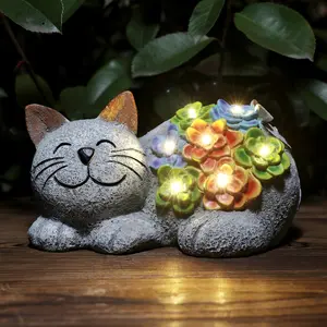 ISUNMEA Solar Cat Decor, Birthday Gifts for Women with Succulent and 7 LED Lights, Christmas Gifts for Mom, Seniors, House Warming New Home Garden Decor for Cat Lover Cat Decor Pathway Lights Solar Powered   Solar Waterproof Lamp Post Lights