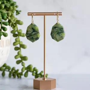 Marble Jade green hook earrings