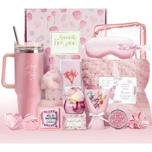 Birthday Gifts for Women, Relaxing Spa Basket With Luxury Flannel Blanket andTumbler - Care Package for Her, Mom, Wife, Friends - Valentine's, Mother's Day, Christmas