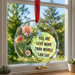 [PLS NOTE CUSTOM] Personalized Flower Glass Ornament for Mum Window Hanging Decor Gift Mother's Day