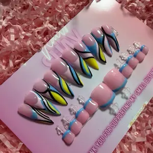 Colorful Stiletto Press On Nails - Trendy Design for Stylish Look Nude Glossy