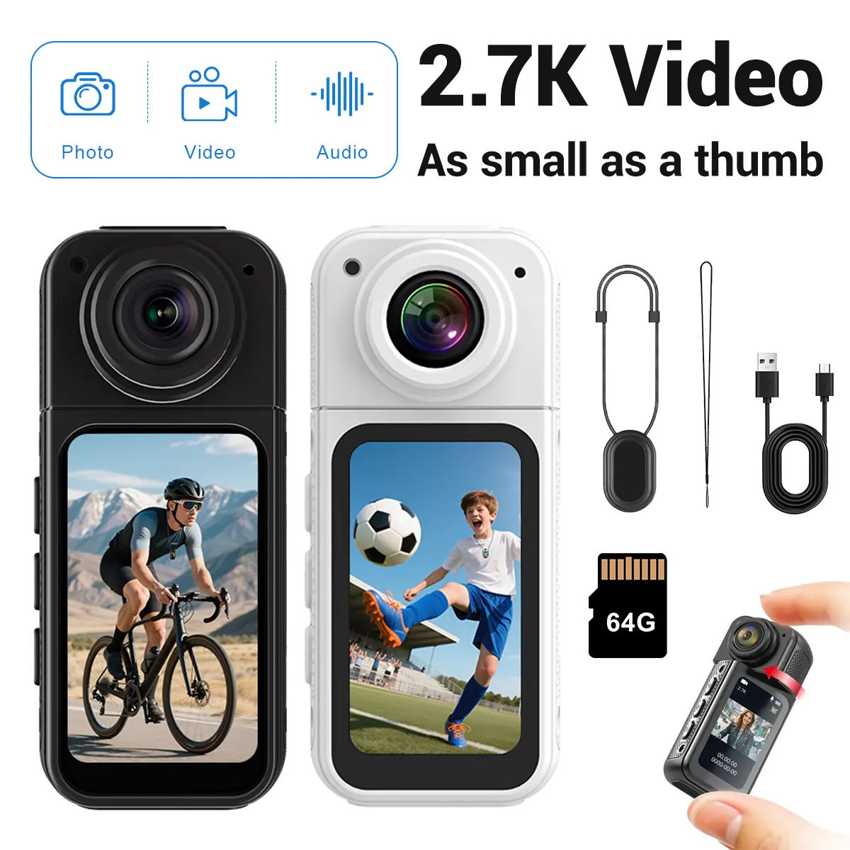 Flycloud S Mini Magnetic Wearable Camera 2.7K HD 180° Flip Lens WiFi APP Control LCD Screen long Battery Magnetic Necklace for POV Vlog Cycling Hiking Pet family Outdoor Adventure