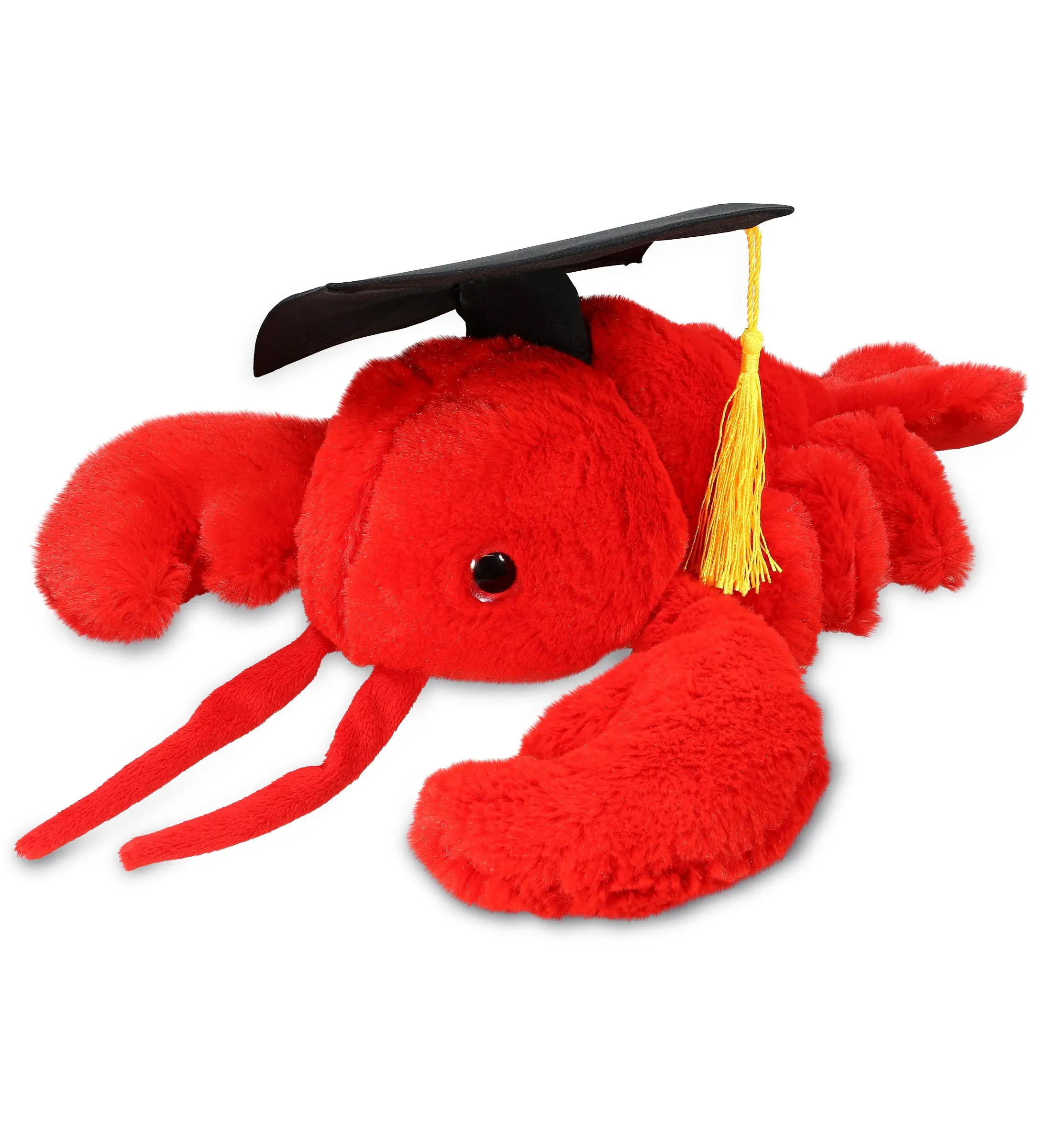 DOLLIBU Elegant Red Lobster Polyester Plush Toy - 13lx11wx4.5h inches Super Soft Stuffed Toy, Removable Graduation Cap with Yellow Tassel, Realistic Design, Surface Washable Cold Water, Ideal for Graduation Day, Home Decor