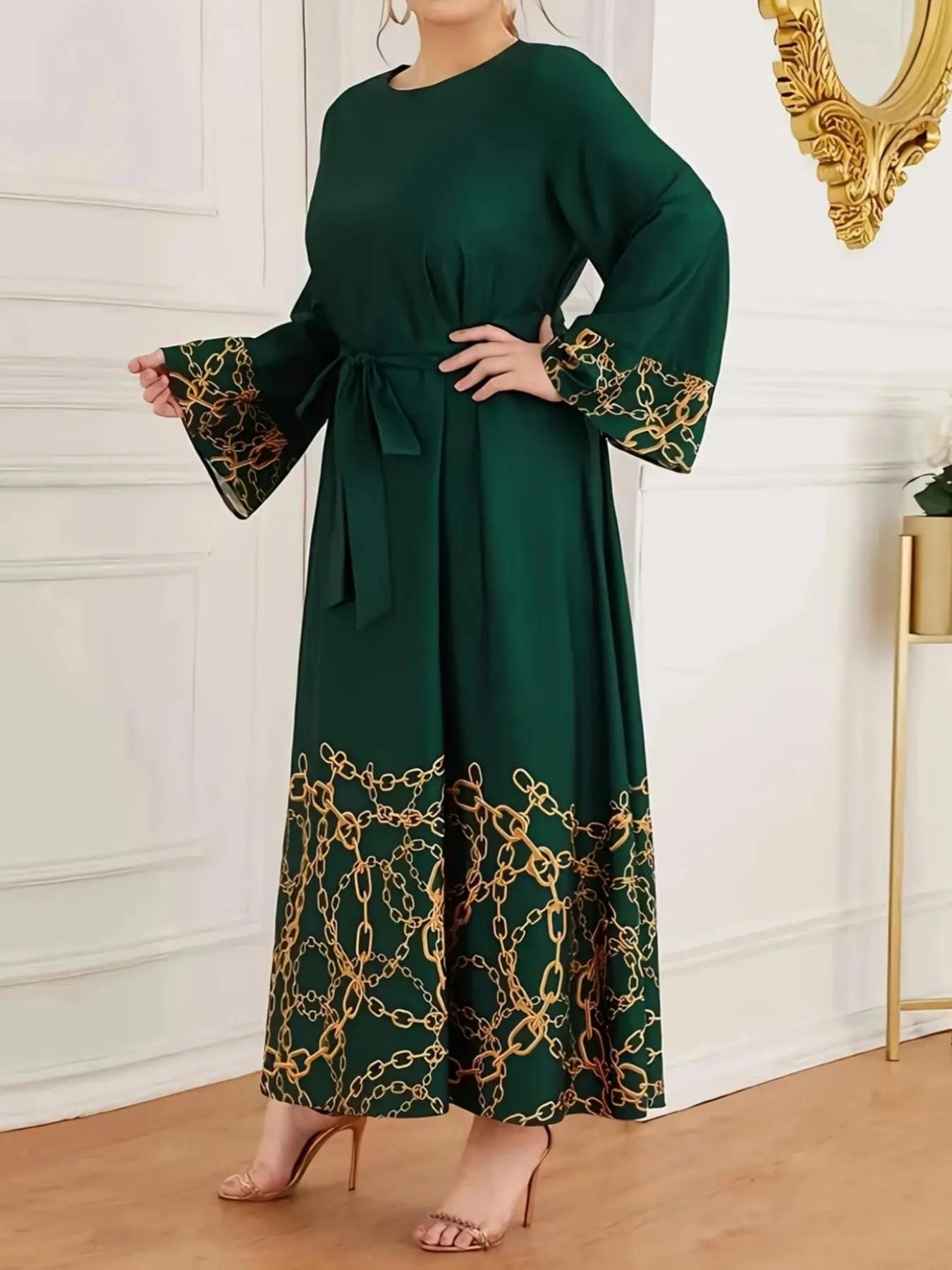 white christmas dresses C RTW 0001-04 Dark Green Eid Kloosh Abaya – CAS Abaya main image 0