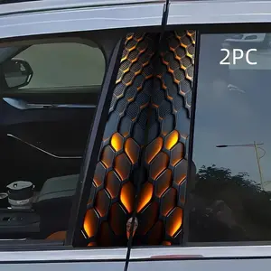 2pcs Honeycomb Texture Car B Pillar Stickers, Metal Style Door Decals, Easy Apply & Remove, Waterproof, Scratch Resistant