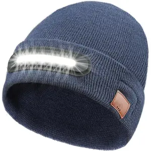 LED Beanie with Light, Unisex USB Rechargeable Headlamp Beanie Flashlight Beanie Hat for Men Women
