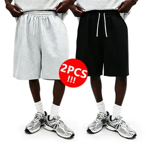 2-pack men’s knit shorts, loose fit, versatile, mid-thigh length with drawstring, multiple colors; street style, comfortable for everyday wear and fitness/exercise