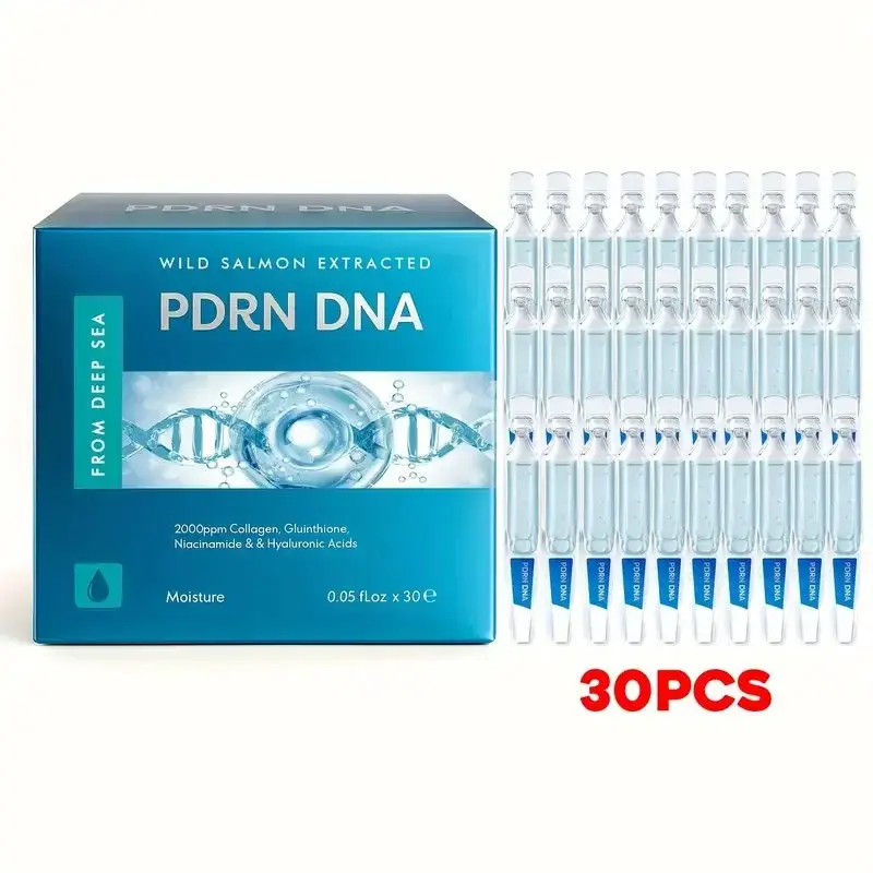 PDRN Salmon DNA Ampoule Serum with Hyaluronic Acid & Collagen - Brightening Korean Skincare for Wrinkle Repair & Hydration, Lightweight Daily Treatment for Sensitive Skin (30 Vials)