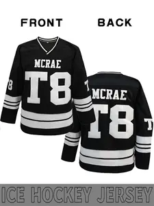 McRae T8 Black Orange Retro Hockey Jersey Retro Street Style Ice Hockey Jacket, Embroidered Black Orange Contrast Splicing Design Long Sleeve Hockey Sweater, Suitable for Autumn and Winter Retro Hockey Street Style Jersey Tee