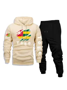 Men's Casual Hoodie & Pants Set, Togo Print - Comfortable, Versatile & Breathable for Daily Wear, Outdoor Activities, Front Kangaroo Pocket, Machine Washable, Fleece Lined 2-Piece Set for Fall & Winter, Perfect as a Surprise Gift