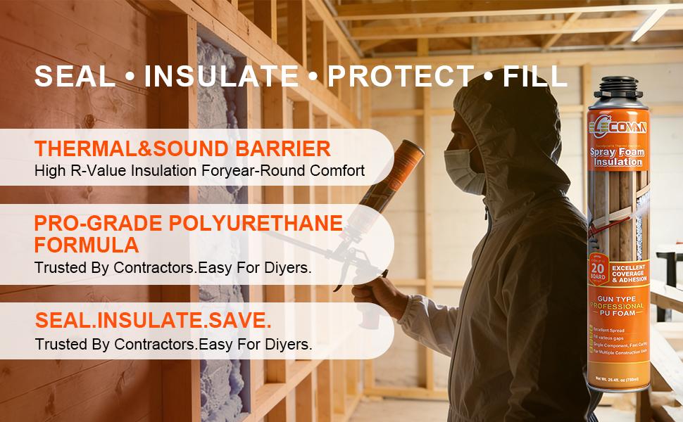 Closed Cell Spray Foam Insulation Kit,High Density Polyurethane Expanding Spray Foam for Walls and Attic,Easy DIY Wide Spray Foam Kit with Gun, Cleaner & Safety Gear（ 40 Sq.Ft.）