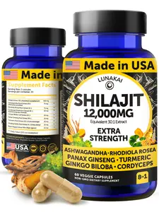 Lunakai Pure Shilajit Capsules 12000mg with Ashwagandha, Rhodiola & Cordyceps, 60ct Dietary Supplement for Optimum Fitness Healthcare Natural