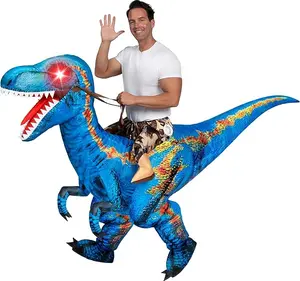 Spooktacular Creations Adult Inflatable Dinosaur Costume Halloween Costume, Riding a Raptor, Printing T-rex Air Blow-ups with Light Eyes for Halloween Parties Valentine's Day Gifts for Kids