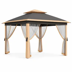 [FLASH SALE] Garvee 11 x 11 ft Pop Up Gazebo Tent with Mosquito Netting, Outdoor Canopy Shelter with Adjustable Height, Water & UV Resistant Patio Gazebo, Easy Setup, Khaki