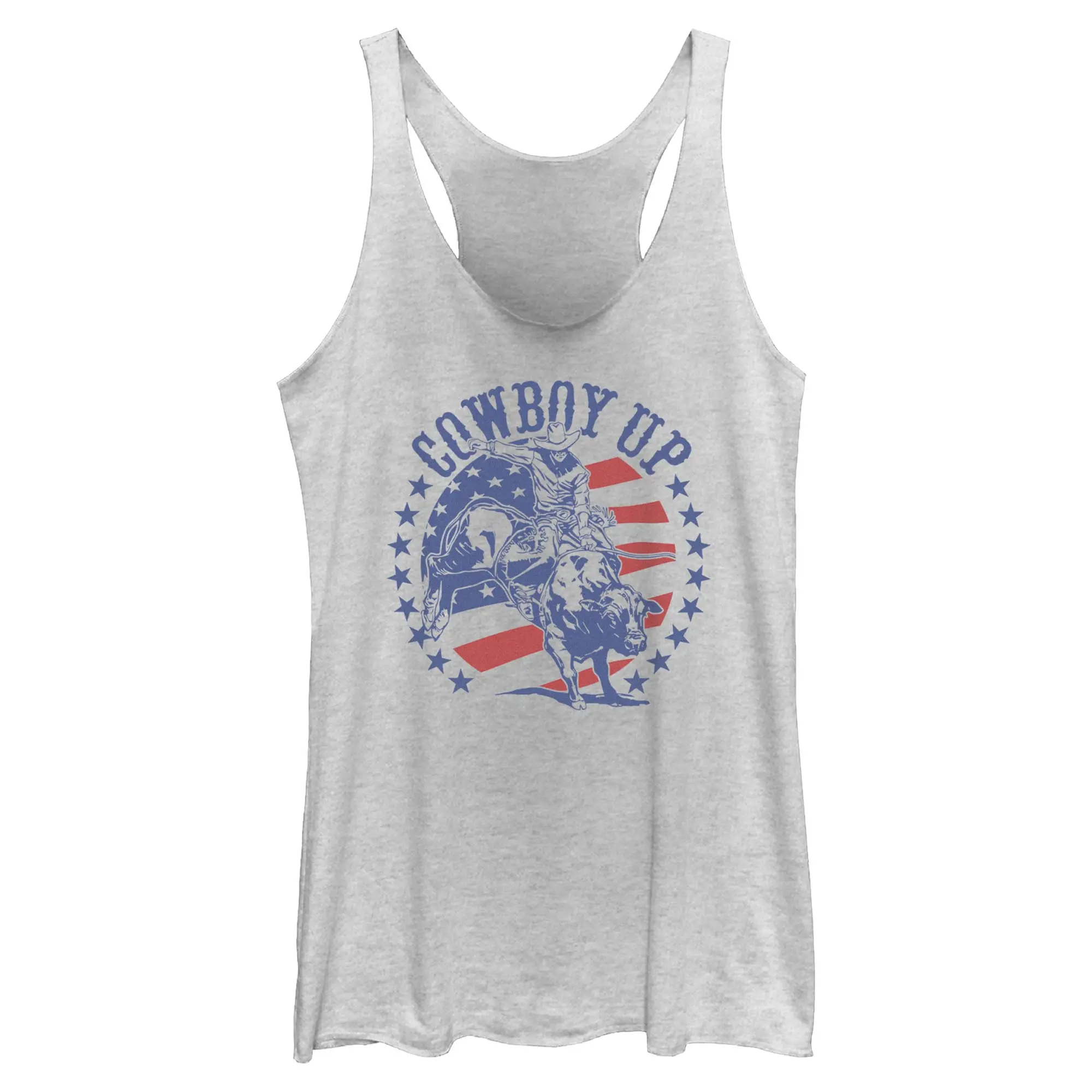 Lost Gods Women's Sleeveless Printed American Cowboy Up Racerback Tank Top, Everyday Style, Flag, Letters