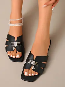 Summer Rhinestone Sandals, Daily Commute & Date Party Versatile Open Toe Slides, Stylish Summer Footwear for Women
