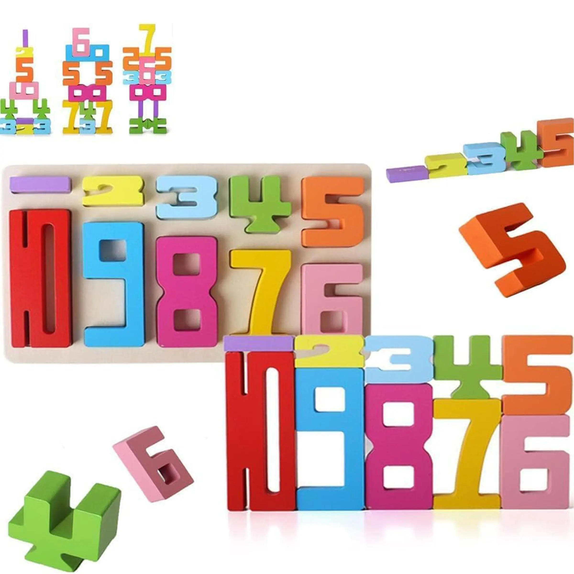 Wooden Number Counting Building Blocks, 10pcs/set Montessori Wooden ...