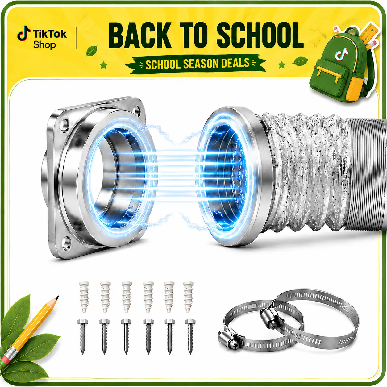 Magnetic Dryer Vent Coupling Connector Kit - DV180 Airtight Seal, Quick Connect Venting Accessories, 4"x3.3ft Duct, 2 Clamps Venting Hose Vent Adapter Appliance Parts