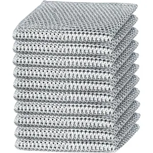 10-Pack Double-Layer Dry/Wet Dual-Use Metal Wire Non-Scratch Cloth Multi-Purpose Magic Cleaning Cloth Silver Wire Dish Cloth for Cookware, Tableware, Sink, Stove Cleaning, etc.(10PCS)