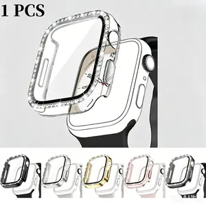 Rhinestone Watch Case with Tempered Glass Screen Protector, Ultra-Thin Protective Cover Compatible with Apple Watch 38–46mm, Series SE–11