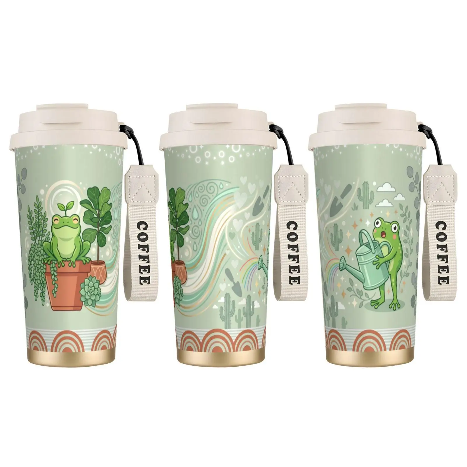 1pc 18oz Stylish Frog & Succulents Vacuum Flask, Aesthetic Nature Theme Leak-proof Portable Water Bottle with Lid, Hot & Cold Beverage Drinkware, Ideal for Students, Teacher's Day Gifts