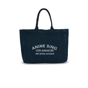 ANINE BING Leo Denim Tote Bag in Dark Blue