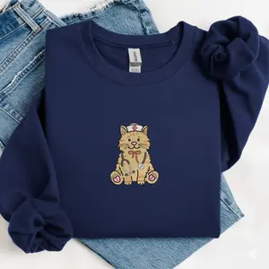 (Ship from US) EMBROIDERED Cute Nurse Cat SweatShirt – Cat Lover Nurse Gift Womenswear