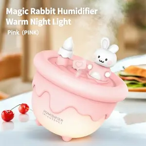 Cartoon Rabbit Humidifier Desktop Mini Humidifier Night Light Integrated Humidifier Cute Healing Style Silent High Mist Volume Fine Mist Moisturizing Warm Light Eye Protection Long Battery Life Bedroom Office Student Dormitory Room Home Use Daily