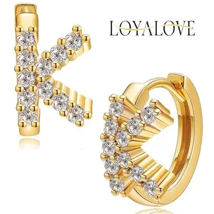 Loyalove Letter Cubic Zirconia Huggie Earrings Tiny Earrings Small Huggie Hoop Earrings Simple Lightweight Hoops Gift for Women