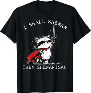 Unisex 100 Cotton Clothing Classic Animal Graphic Short-Sleeve Sports Top - Funny Raccoon "I Shall Shenan Then Shenanigan" Cape-Inspired Double Needle T-Shirt for Outdoor Sports