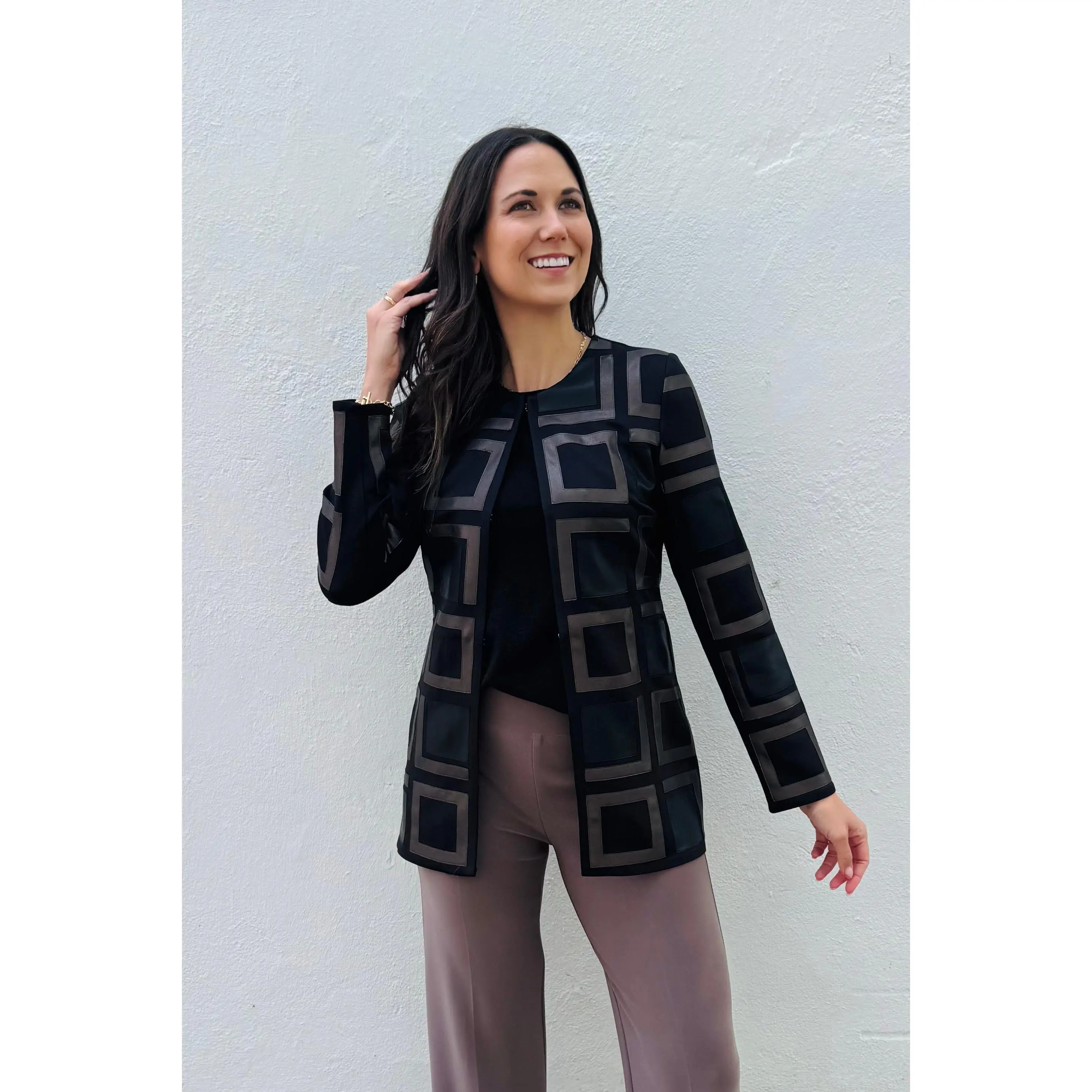 Leatherette Collarless Jacket