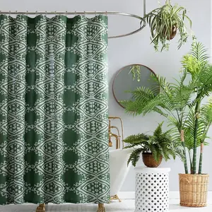 Jungalow Geometric Motif Cotton Shower Curtain 72"x72", Green