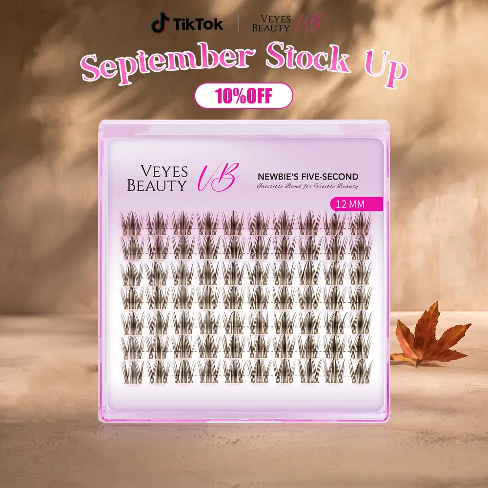 VEYESBEAUTY Brown Manga Curve Lash Cluster Extensions, Invisible Band, Natural, Wispy, Lightweight Soft False Lashes for Makeup